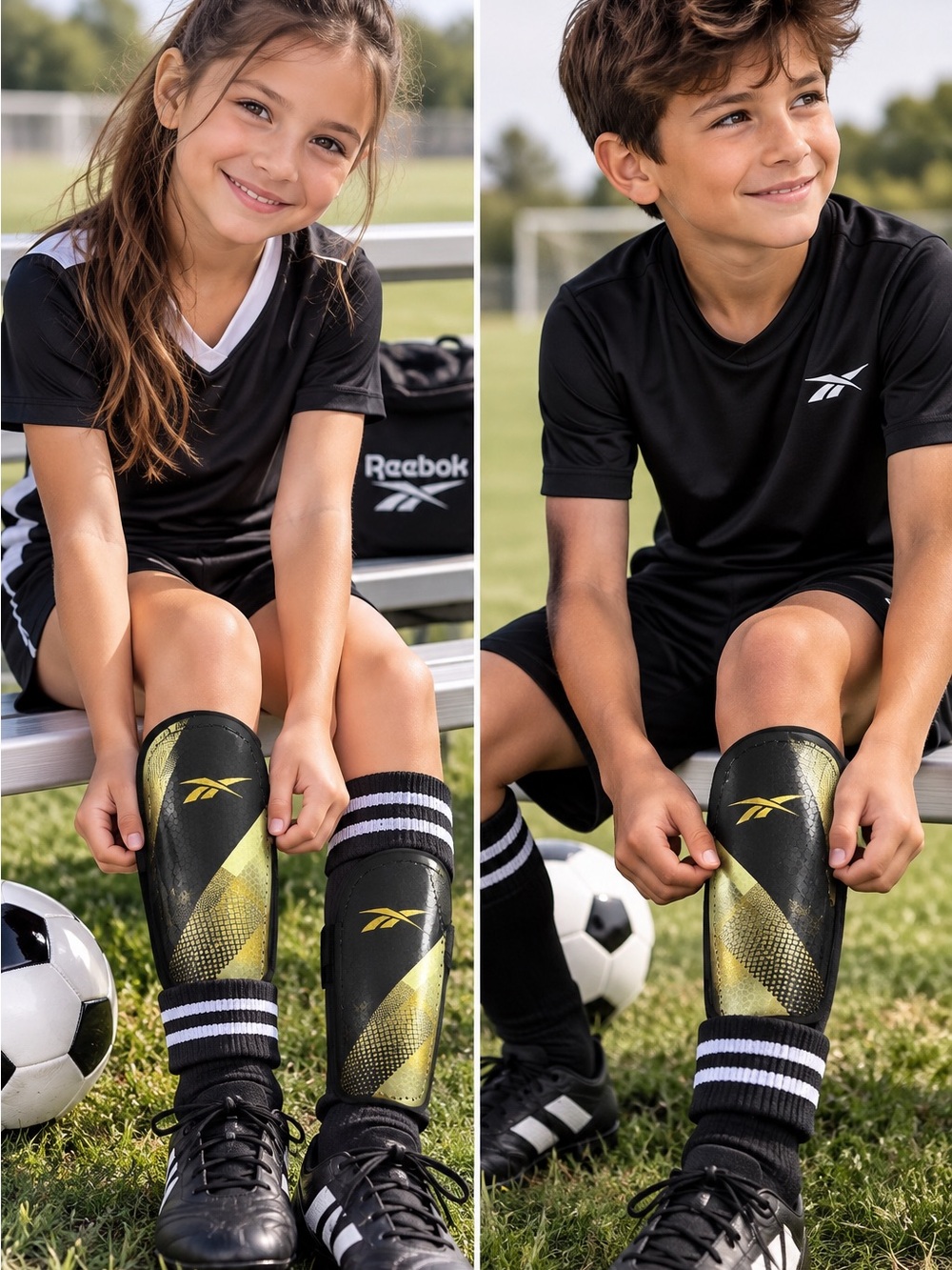 Reebok Junior Soccer Shin Guards Black Gold One Size Youth NWT-Unisex